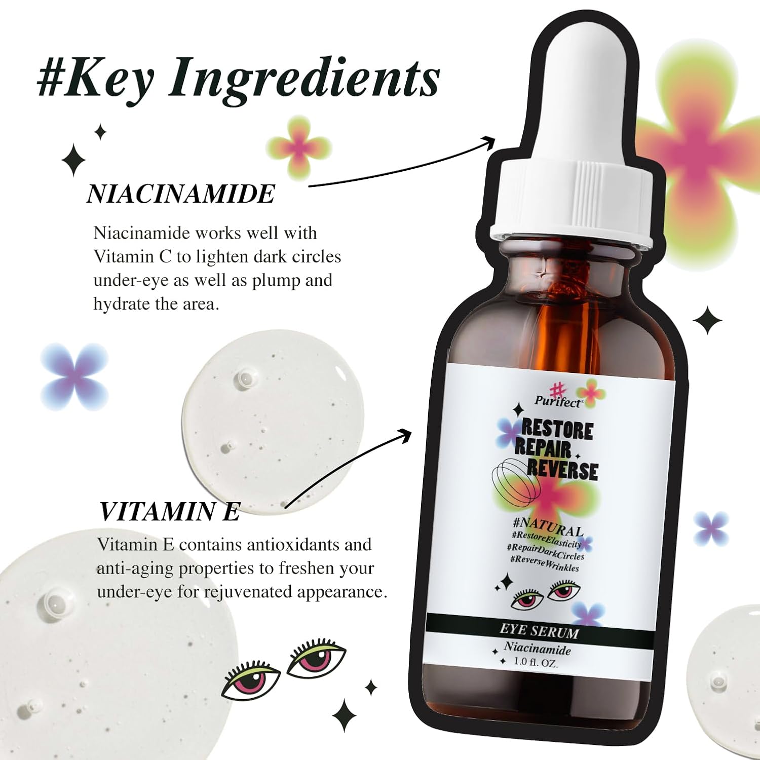 Natural Facial Serum - Anti Aging Moisturize Sensitive Skin - 30ml 1 fl oz - Tee Tree Vitamin C Shea Butter Hyaluronic Acid Multivitamin #Purifect (Niacinamide Eye Serum) - Image 4