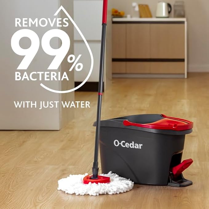 O-Cedar EasyWring Microfiber Spin Mop, Bucket Floor Cleaning System, Red, Gray, Standard - Image 3