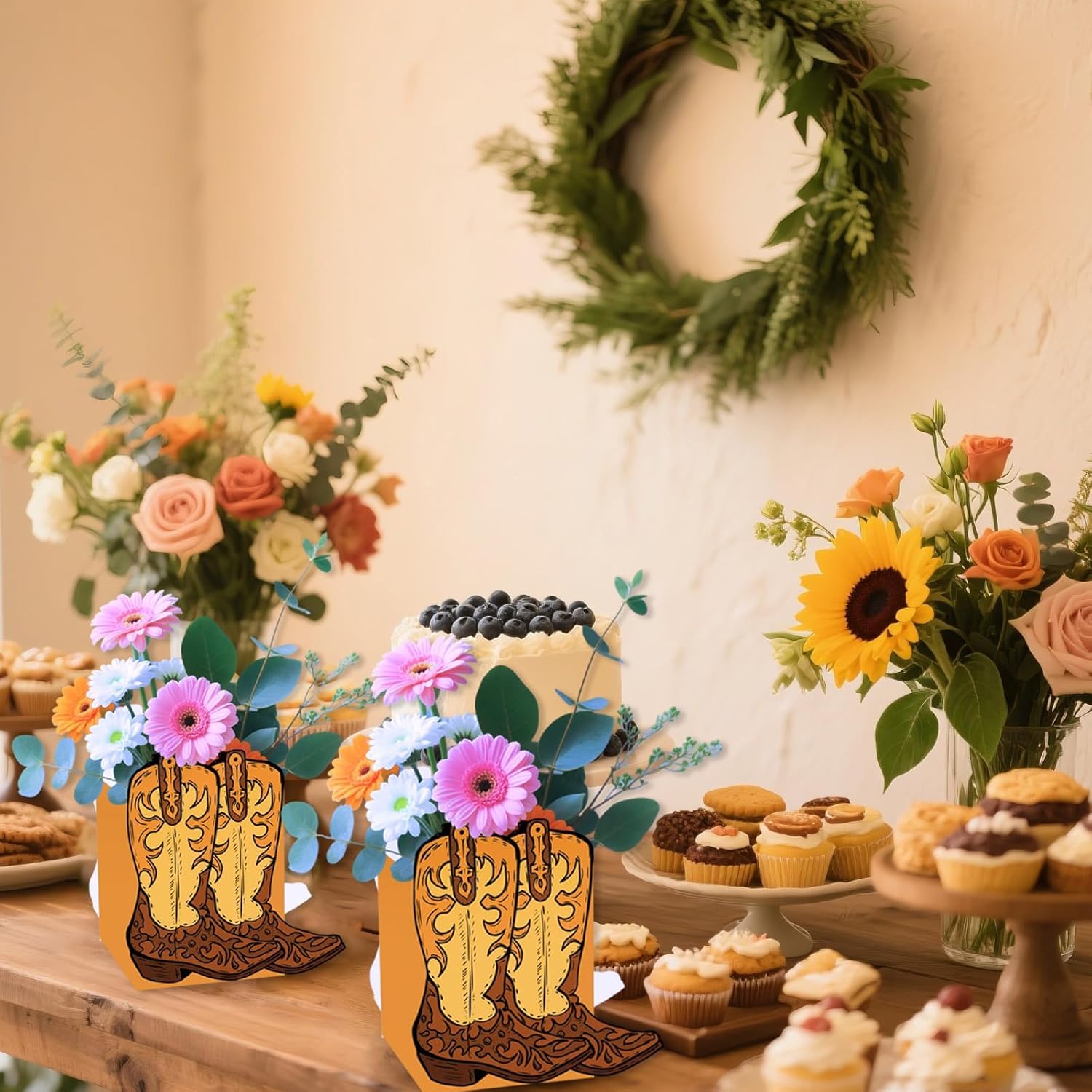 12 Pcs Cowboy Boots Flower Boxes Boot Centerpieces for Tables Cowboy Boot Vase Party Decorations for Western Theme Cowboy Birthday Baby Shower Wedding Party Supplies - Image 6