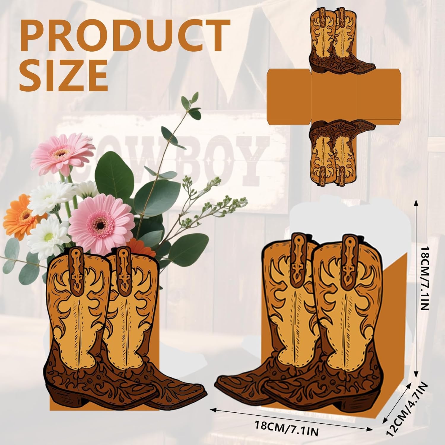 12 Pcs Cowboy Boots Flower Boxes Boot Centerpieces for Tables Cowboy Boot Vase Party Decorations for Western Theme Cowboy Birthday Baby Shower Wedding Party Supplies