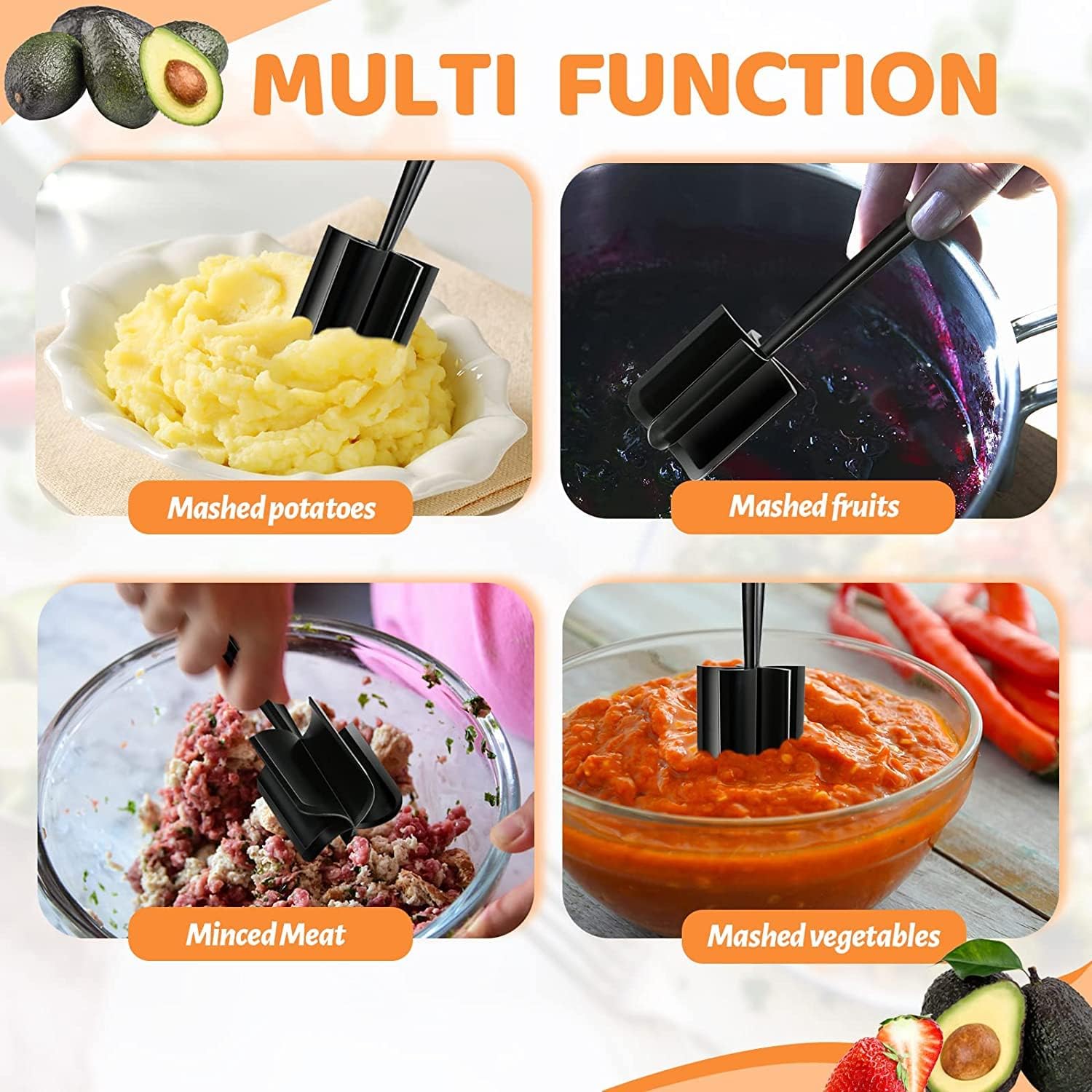 Meat Chopper, Hamburger Chopper, Potato Masher-Professional Multifunctional Heat Resistant Nylon Ground Beef Smasher Kitchen Tools And Gadgets, Safe For Non-Stick Cookware. - Image 5