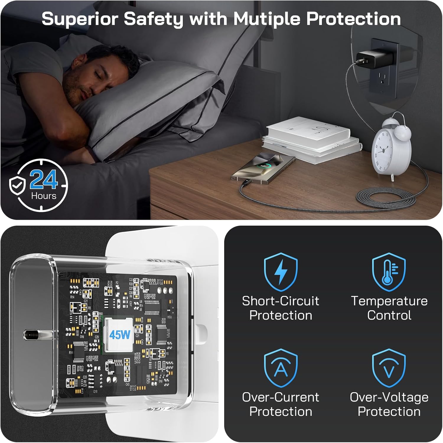 45W Super Fast Charger USB C, 45 Watt Type-C Android Phone Charger Fast Charging Block with 10FT Type C Cords for Samsung Galaxy S25 Ultra/S24 Ultra/S24+/S23 Ultra/S23+/S22 Plus/S20, Tab S9/S8 Ultra - Image 4