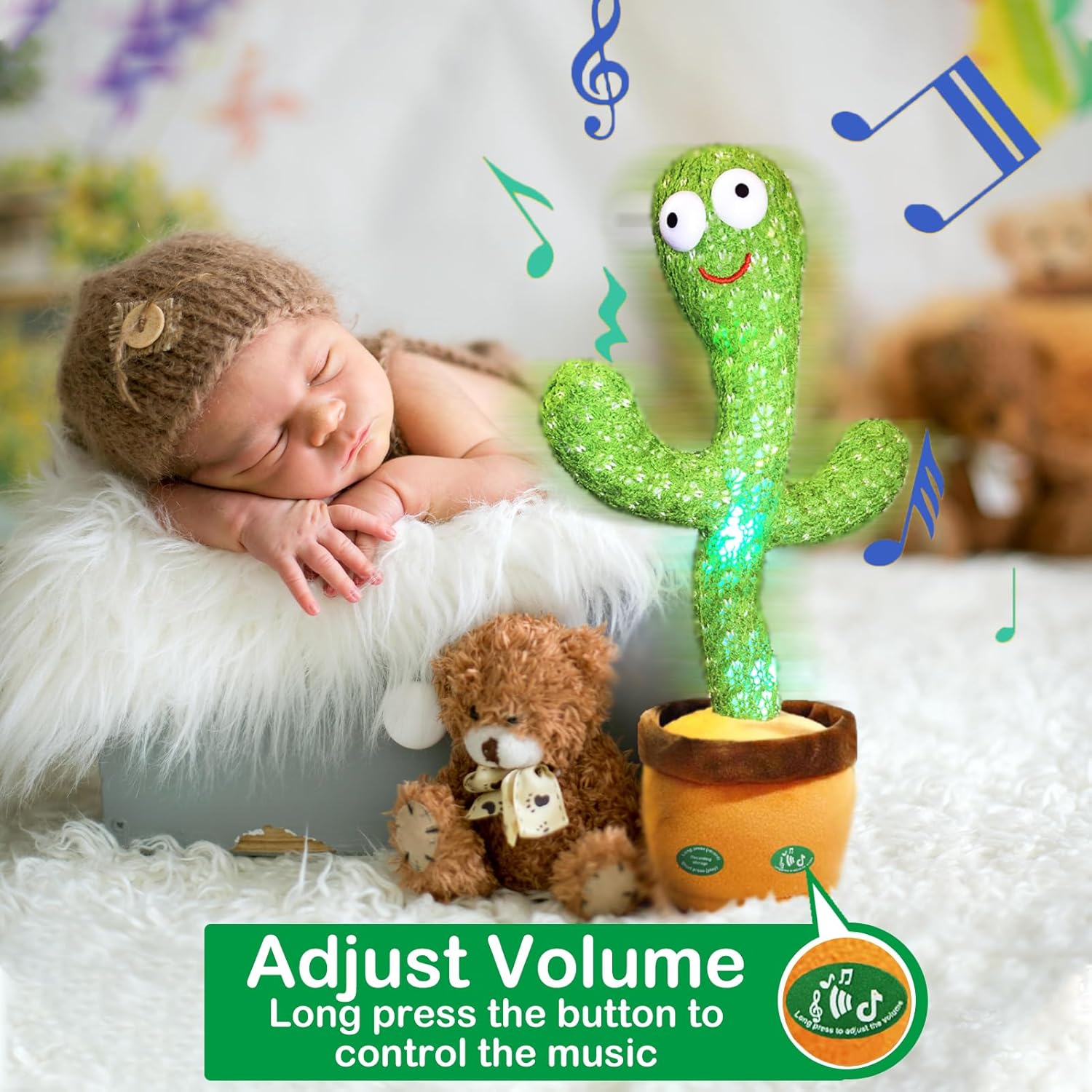 Pbooo Dancing Talking Cactus Mimicking Toy,Talking Repeat Singing Sunny Cactus Toy 120 Pcs Songs for Baby 15S Record Your Sound Sing+Dancing+Recording+LED - Image 2