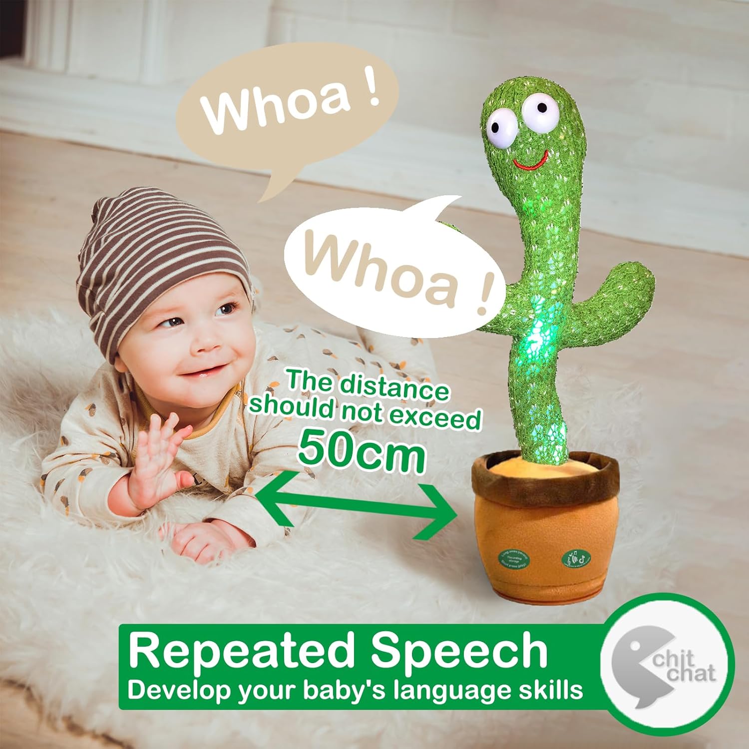 Pbooo Dancing Talking Cactus Mimicking Toy,Talking Repeat Singing Sunny Cactus Toy 120 Pcs Songs for Baby 15S Record Your Sound Sing+Dancing+Recording+LED - Image 3