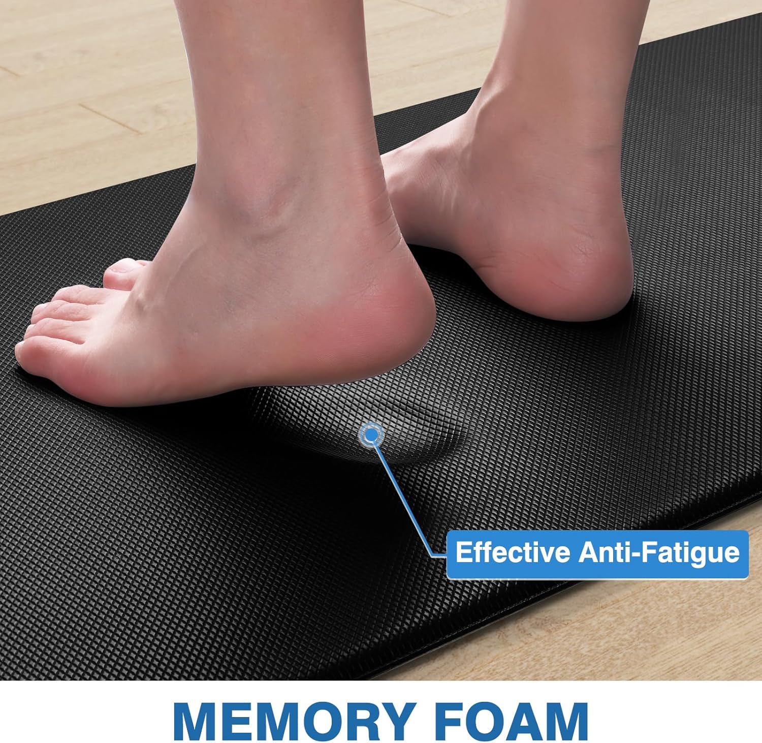 StepRite Kitchen Mats, 2PCS Kitchen Rugs, Cushioned Anti Fatigue Kitchen Mats for Floor, Non-Slip Standing Desk Mat, Waterproof Kitchen Rug Set for Kitchen, Floor, Office, 17.3"x30"+17.3"x47", Black - Image 6