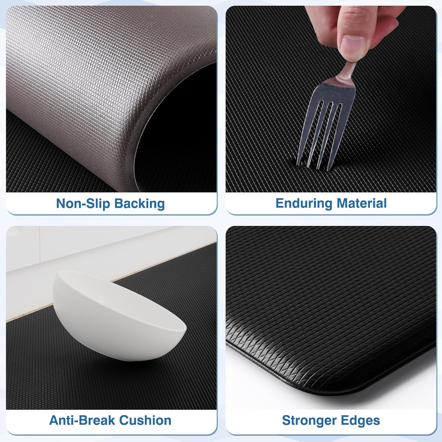 StepRite Kitchen Mats, 2PCS Kitchen Rugs, Cushioned Anti Fatigue Kitchen Mats for Floor, Non-Slip Standing Desk Mat, Waterproof Kitchen Rug Set for Kitchen, Floor, Office, 17.3"x30"+17.3"x47", Black - Image 4