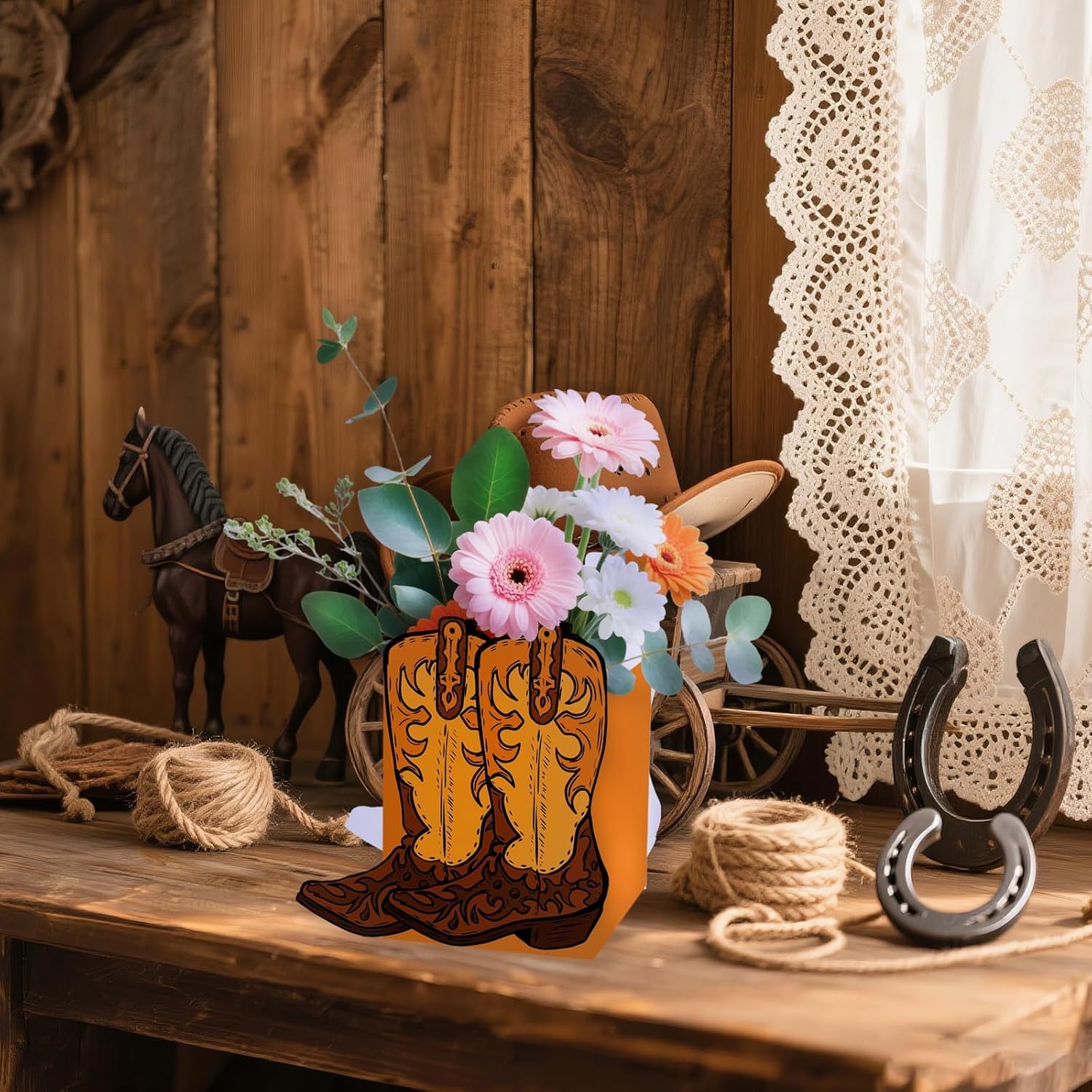 12 Pcs Cowboy Boots Flower Boxes Boot Centerpieces for Tables Cowboy Boot Vase Party Decorations for Western Theme Cowboy Birthday Baby Shower Wedding Party Supplies - Image 8