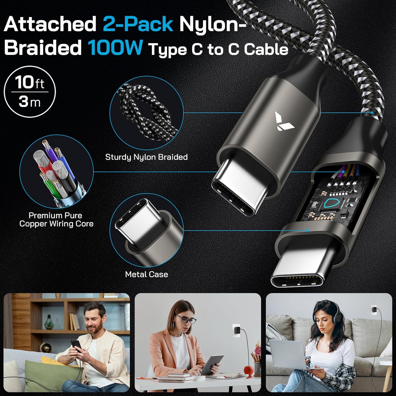 45W Super Fast Charger USB C, 45 Watt Type-C Android Phone Charger Fast Charging Block with 10FT Type C Cords for Samsung Galaxy S25 Ultra/S24 Ultra/S24+/S23 Ultra/S23+/S22 Plus/S20, Tab S9/S8 Ultra - Image 3