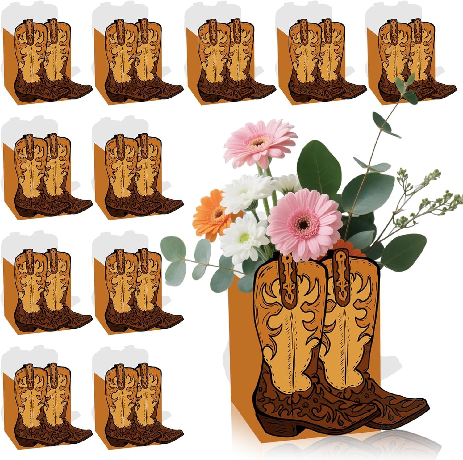 12 Pcs Cowboy Boots Flower Boxes Boot Centerpieces for Tables Cowboy Boot Vase Party Decorations for Western Theme Cowboy Birthday Baby Shower Wedding Party Supplies - Image 4